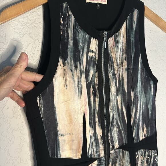 Rebecca Taylor Silk Artsy Front Zip Dress Black Watercolor Camo Cocktail Party - Picture 5 of 8